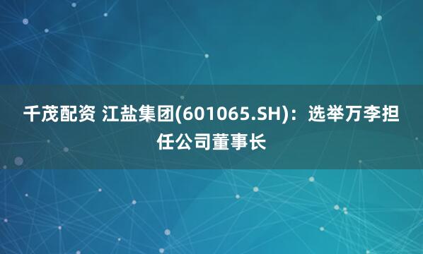 千茂配资 江盐集团(601065.SH)：选举万李担任公司董事长