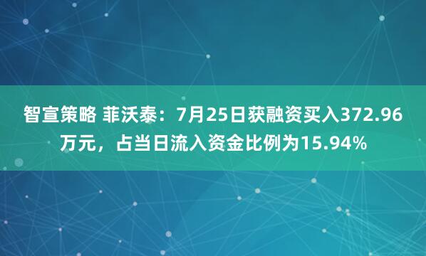 智宣策略 菲沃泰：7月25日获融资买入372.96万元，占当日流入资金比例为15.94%